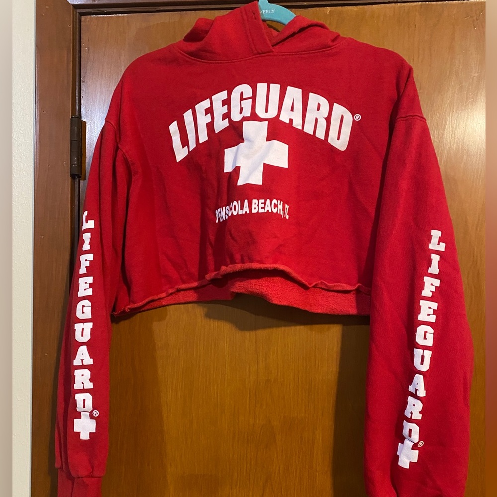 Cropped hoodie, red from Pensacola Beach Florida lifeguard